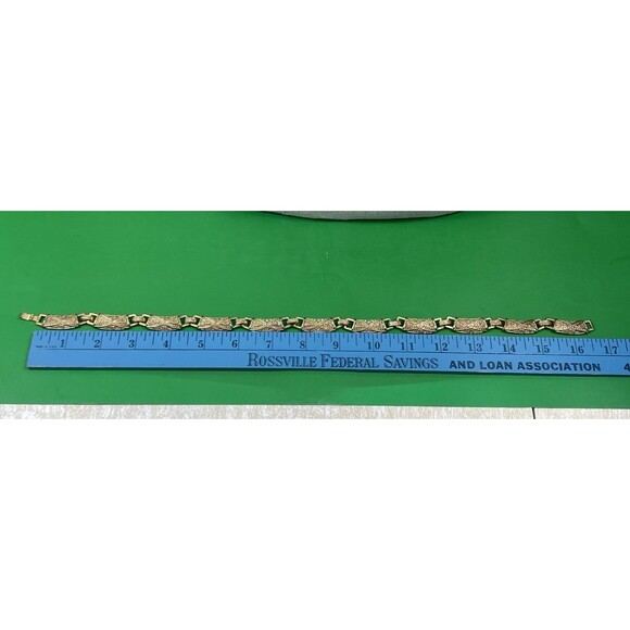 16" Gold Tone Rectangle Link Collar/Chocker Necklace with Rhinstones & Box Clasp - Picture 5 of 7